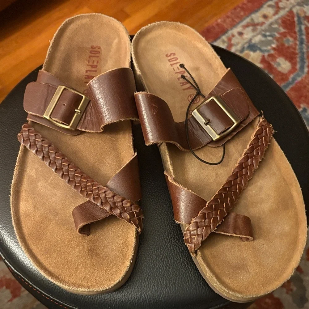 SOLEPLAY brown leather men’s stylish Sandals with braided strap, made in India